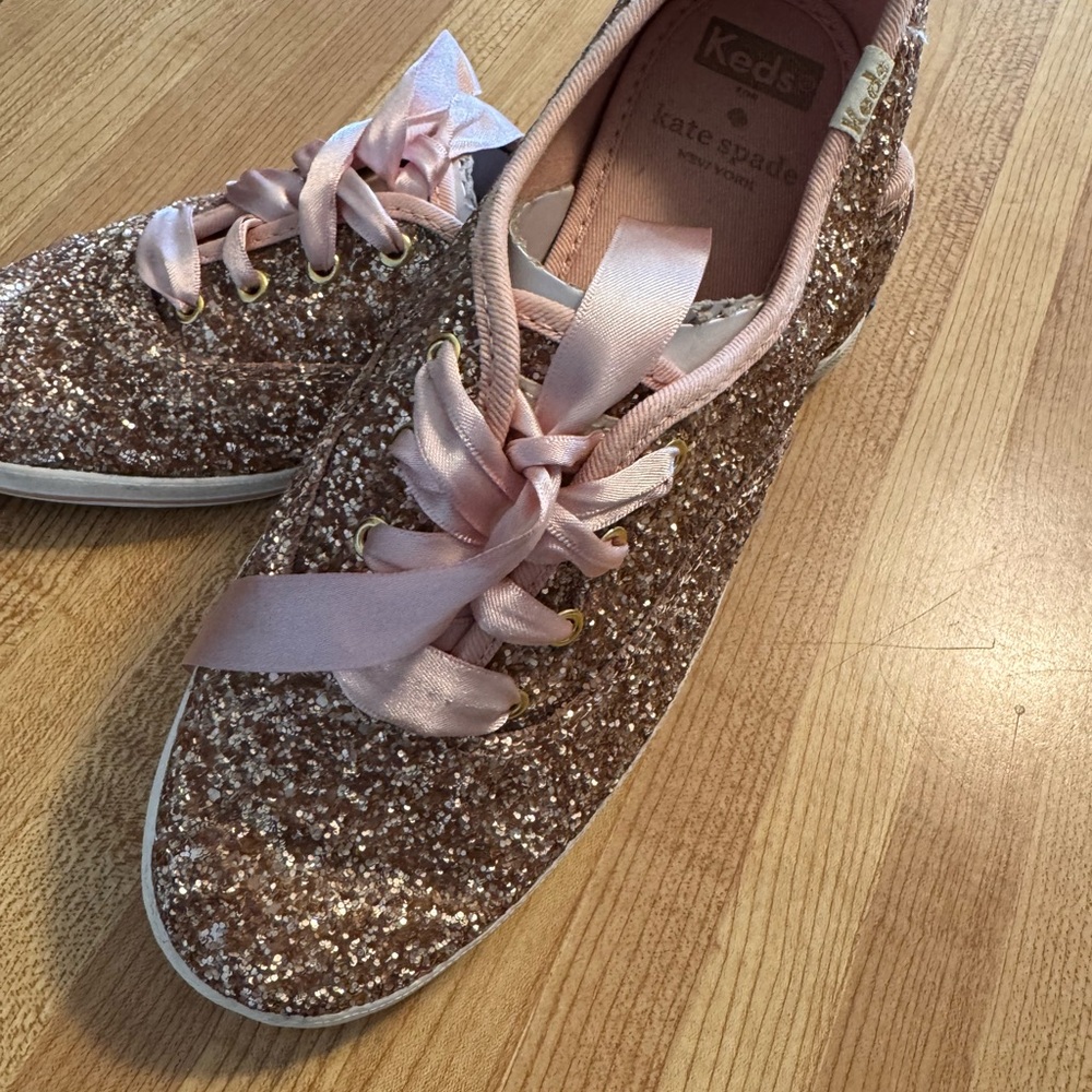 Kate Spade Glitter Sneakers with Pink Satin Laces